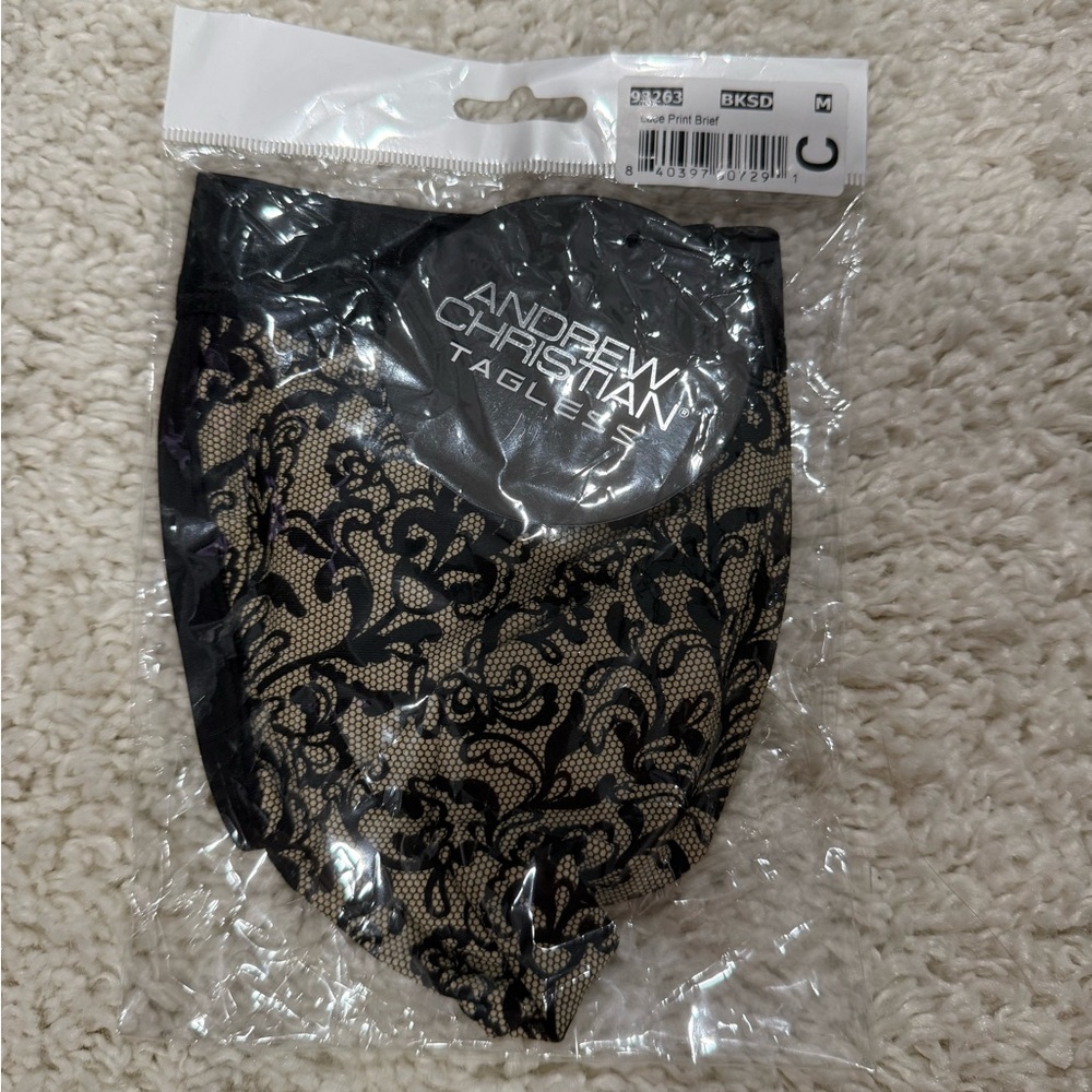 Andrew Christian Elegant Black and Tan lace briefs